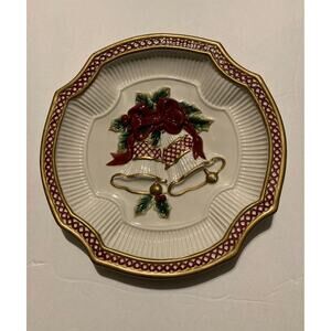 Fitz & Floyd Christmas Plate ~ Gold White Red Green